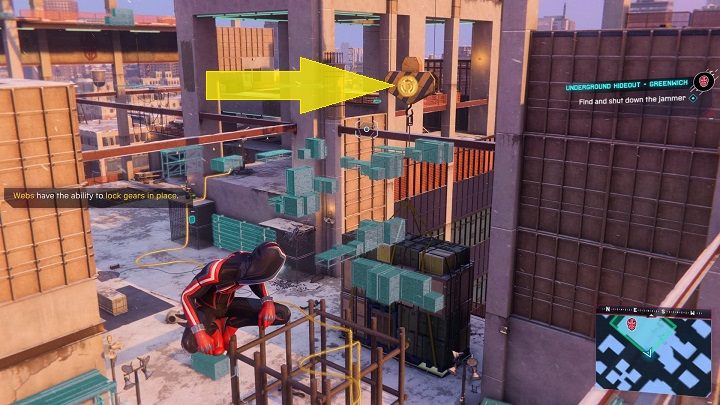 Go to Greenwich district to the roof of the hideout marked on the map - Spider-Man Miles Morales: Underground hideouts - all locations, list - Laboratories and Hideouts - Spider-Man Miles Morales Guide