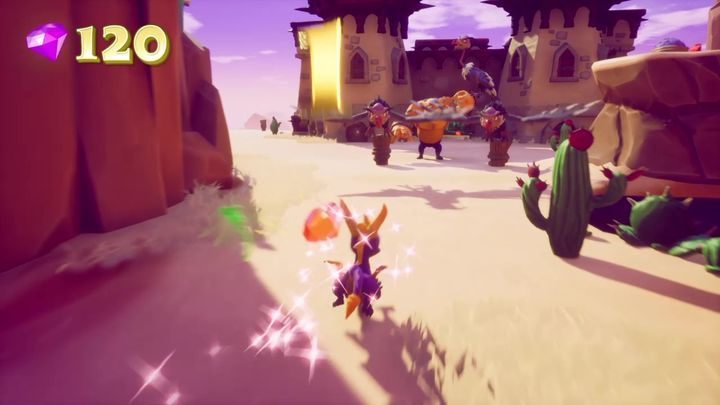 After leaving the tunnel you will find yourself in a vast, open area with a castle in the middle - Dry Canyon | Spyro The Dragon Walkthrough - Peace Keeper - Spyro Reignited Trilogy Guide