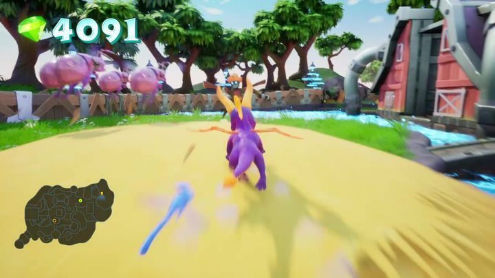 A Robo Farmer is in the glade with the barn - Robotica Farms | Spyro 2 Riptos Rage Walkthrough - Winter Tundra - Spyro Reignited Trilogy Guide