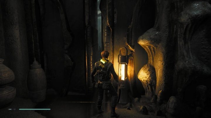 To get to the center of the tomb you have to squeeze through a narrow hole between the walls - Tomb of Miktrull | Jedi Fallen Order Tombs - Tombs - Star Wars Jedi Fallen Order Guide