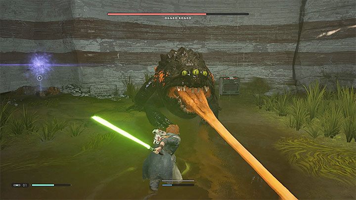 Start the fight by locking the camera on the boss to make it easier for you to react to its actions - Oggdo Bogdo (Bogano planet) | Fallen Order Boss - Bosses - Star Wars Jedi Fallen Order Guide