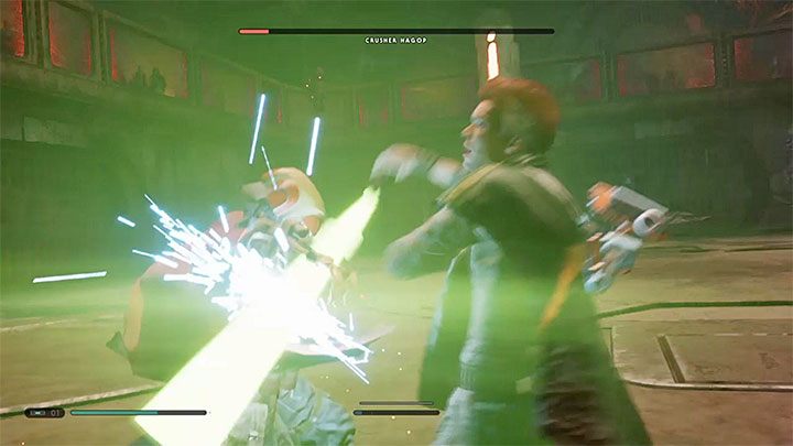 Dont forget to use the Force to stop the bounty hunters attacks (especially the stronger ones) or to pull/push him - Crusher Hagop - arena battles | Fallen Order Boss - Bosses - Star Wars Jedi Fallen Order Guide