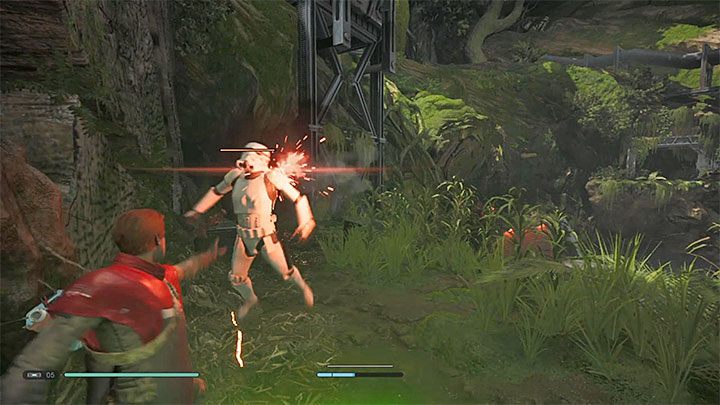 First, use Force Slow on the bolt (R1 / RB on the gamepad) and then use Force Pull on the opponent (L2 / left trigger on the gamepad) - List of trophies, achievements | Star Wars Jedi Fallen Order - Trophy Guide - Star Wars Jedi Fallen Order Guide