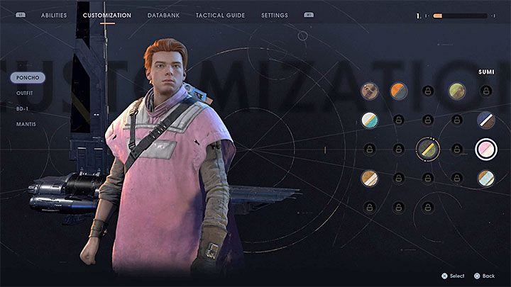 You get this trophy/achievement by customizing four categories - Cals Poncho, Outfit, BD-1 skin and the Mantis skin - List of trophies, achievements | Star Wars Jedi Fallen Order - Trophy Guide - Star Wars Jedi Fallen Order Guide