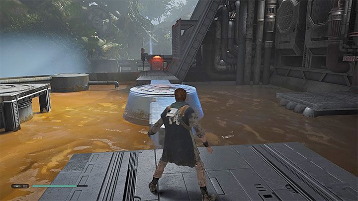 Walk up to the rotating mechanism and use Force Slow when it is in a position that allows you to run straight (the picture above) - Chapter 3 Kashyyyk | Fallen Order Walkthrough - Main Story - Star Wars Jedi Fallen Order Guide