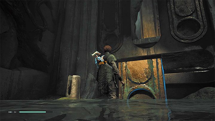 Get interested in the stone block located on the left of the entrance to the main hall - Chapter 3 Tomb of Miktrull | Fallen Order Walkthrough - Main Story - Star Wars Jedi Fallen Order Guide