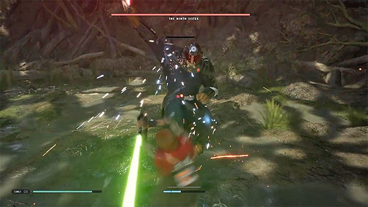 When the Ninth Sister loses the entire stamina bar, start attacking her with the lightsaber - she wont be able to defend herself - Chapter 4 The Ninth Sister and leaving Kashyyyk | Fallen Order Walkthrough - Main Story - Star Wars Jedi Fallen Order Guide