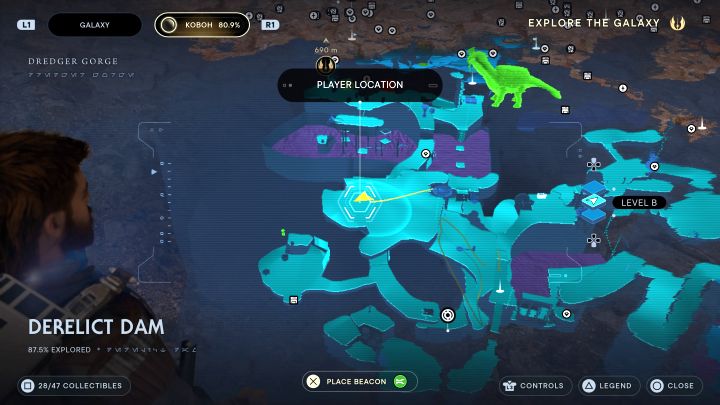 You'll find yourself on the highest shelves of the Derelict Dam region (while you're at it, you can optionally unlock a shortcut - an elevator) - Star Wars Jedi Survivor: All Force Tears - Unique Collectibles - Star Wars Jedi Survivor guide