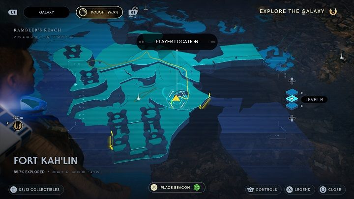 From Essence location, open the nearby shortcut and jump down - you'll will fall into a hole - Jedi Survivor: Fort KahLin - list of secrets - Koboh - Star Wars Jedi Survivor guide