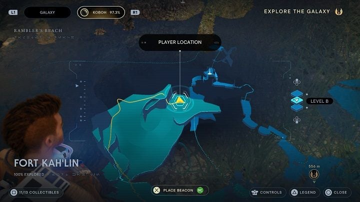 Jump down and proceed to the area where the stream ends - Jedi Survivor: Fort KahLin - list of secrets - Koboh - Star Wars Jedi Survivor guide