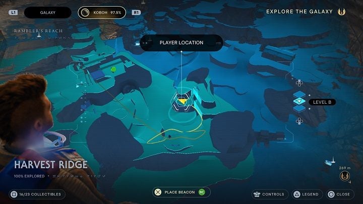 Run across the aforementioned walls and go in the direction of the left shelf - Jedi Survivor: Harvest Ridge - list of secrets - Koboh - Star Wars Jedi Survivor guide