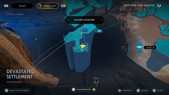 Jump down to the platform left of the meditation point - Jedi Survivor: Devastated Settlement - list of secrets (Part 1) - Koboh - Star Wars Jedi Survivor guide