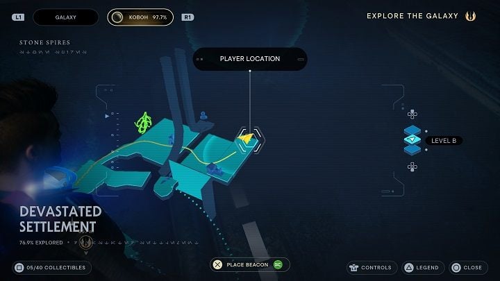 Squeeze through the gap and jump up from a large block you've previously pushed underneath the shelf - Jedi Survivor: Devastated Settlement - list of secrets (Part 1) - Koboh - Star Wars Jedi Survivor guide