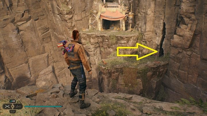 At the edge, you'll see some vines in the distance - you can reach them with Ascension Cable - Jedi Survivor: Devastated Settlement - list of secrets (part 2) - Koboh - Star Wars Jedi Survivor guide