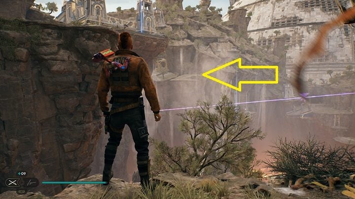 Go back outside and grab the flying creature to fly in the direction of the beam from the orb amplifier - Jedi Survivor: Devastated Settlement - list of secrets (part 2) - Koboh - Star Wars Jedi Survivor guide