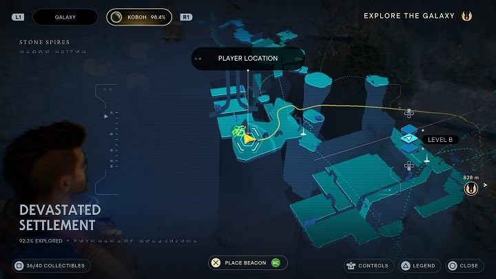 Turn around to see a ruined elevator - the Force Tear is inside - Jedi Survivor: Devastated Settlement - list of secrets (part 2) - Koboh - Star Wars Jedi Survivor guide