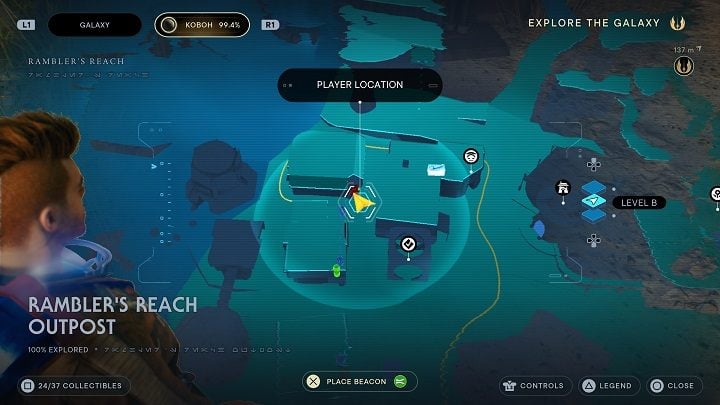 Return to the area where the most buildings are and head to the building adjacent to the Hunter's Quarry area - Jedi Survivor: Ramblers Reach Outpost - list of secrets (part 2) - Koboh - Star Wars Jedi Survivor guide