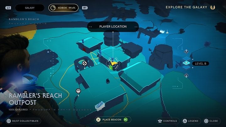 In the same building there's a fuse you must use the BD-1 Electro Dart on - Jedi Survivor: Ramblers Reach Outpost - list of secrets (part 2) - Koboh - Star Wars Jedi Survivor guide