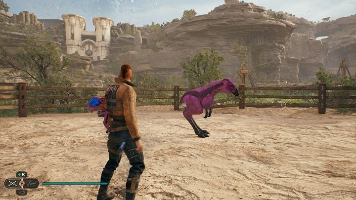 To acquire the last treasure in the area, you must wait for a purple Nekko to appear in the enclosure (you can repeatedly rest at the meditation point until it does) - Jedi Survivor: Ramblers Reach Outpost - list of secrets (part 2) - Koboh - Star Wars Jedi Survivor guide