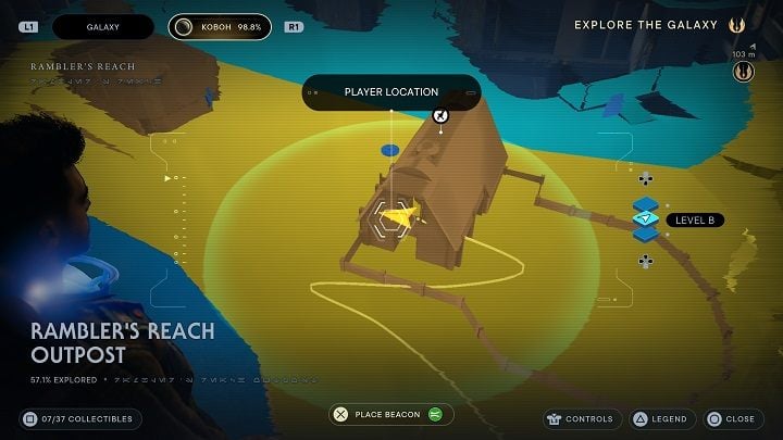 Mount a Nekko and head for the barn door from the side of the water - Jedi Survivor: Ramblers Reach Outpost - list of secrets (part 1) - Koboh - Star Wars Jedi Survivor guide