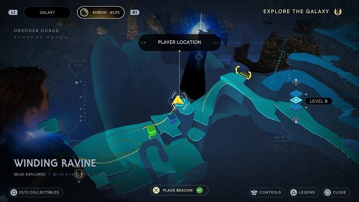 Wallrunning from the previous collectible, you'll reach another crate that can be used as means of pushing the previous one - Jedi Survivor: Winding Ravine - list of secrets - Koboh - Star Wars Jedi Survivor guide