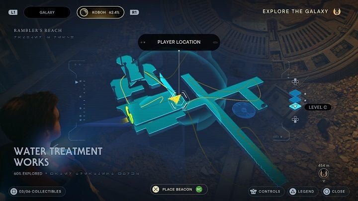 After scanning the tank, head upstairs and continue forward until you reach a corpse and the echo - Jedi Survivor: Water Treatment Works - secrets - Koboh - Star Wars Jedi Survivor guide