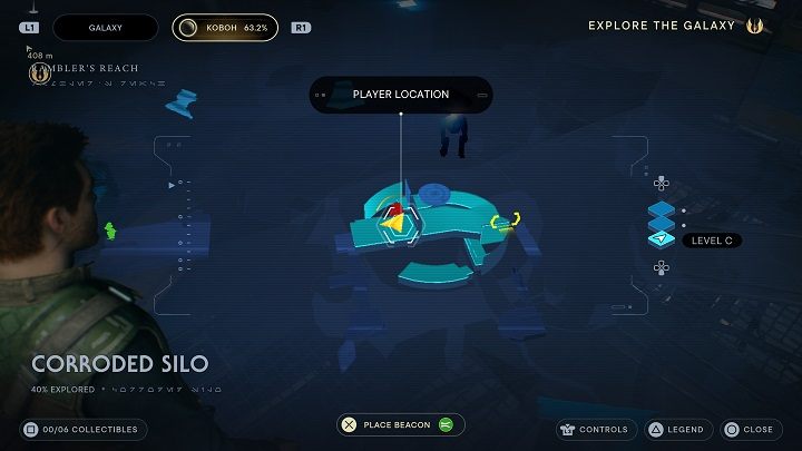 Going down you'll encounter a door on which you need to use Slam - Jedi Survivor: Corroded Silo - secrets - Koboh - Star Wars Jedi Survivor guide