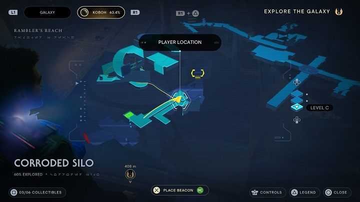 A little further ahead you'll encounter a destroyable barrier behind which there is a container on which you need to use Slam - Jedi Survivor: Corroded Silo - secrets - Koboh - Star Wars Jedi Survivor guide