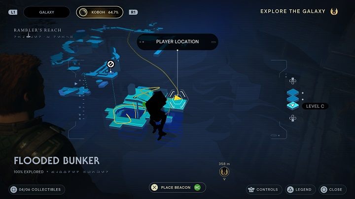 Return to the shelf from which you've raised the platform with Lift, and you'll see a scannable area - Jedi Survivor: Flooded Bunker - secrets - Koboh - Star Wars Jedi Survivor guide