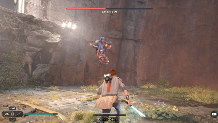 Throughout the duel, Watch out for Korej Lim's red attacks, which cannot be blocked - Jedi Survivor: How to defeat the boss Korej Lim? - Bosses - Star Wars Jedi Survivor guide