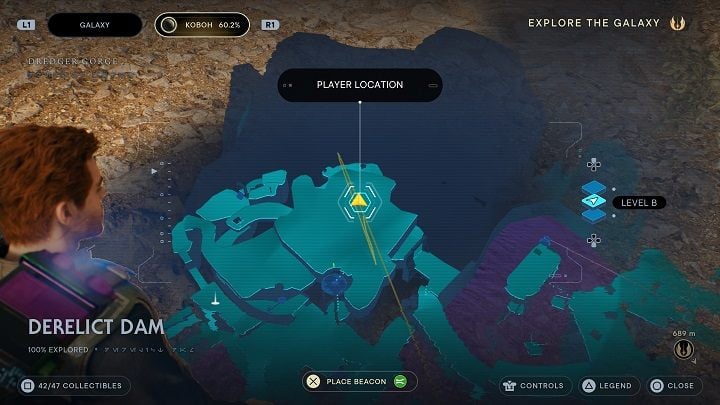 In this way you will get back to the Derelict Dam - at least a region of it that you could not visit before - Jedi Survivor: Derelict Dam - list of secrets, part 3 - Koboh - Star Wars Jedi Survivor guide