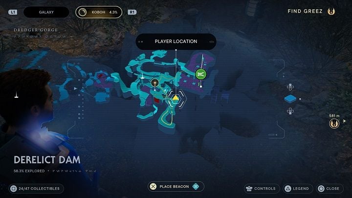 After picking up the previous collectible, return to the top and walk ahead - Jedi Survivor: Derelict Dam - list of secrets, part 2 - Koboh - Star Wars Jedi Survivor guide
