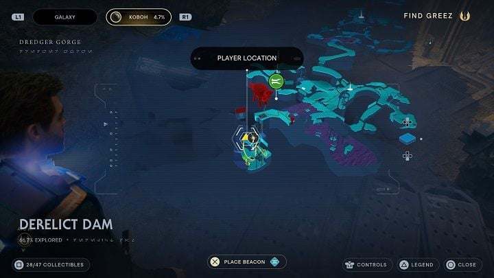 You will find a crate that contains a cosmetic item for BD-1 - a scrapyard head - Jedi Survivor: Derelict Dam - list of secrets, part 2 - Koboh - Star Wars Jedi Survivor guide