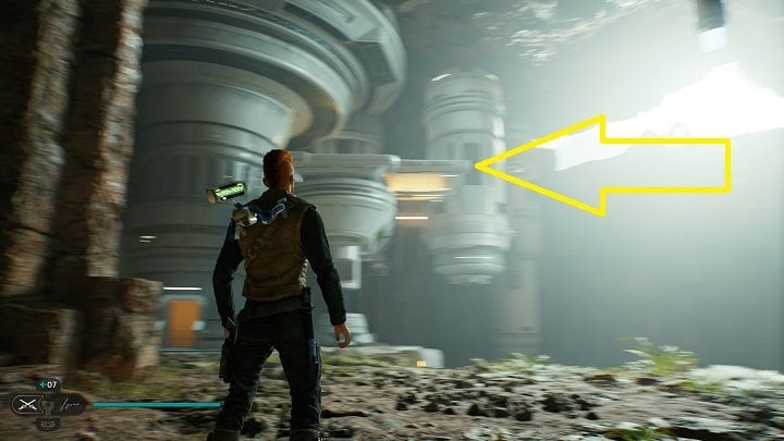 To reach the treasure, you must first jump to the high platform shown in the picture above - Jedi Survivor: Rift Passage - list of secrets - Koboh - Star Wars Jedi Survivor guide