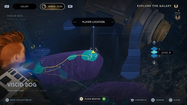 Go forward to the islet, where a large opponent is wandering around - Jedi Survivor: Viscid Bog - list of secrets - Koboh - Star Wars Jedi Survivor guide