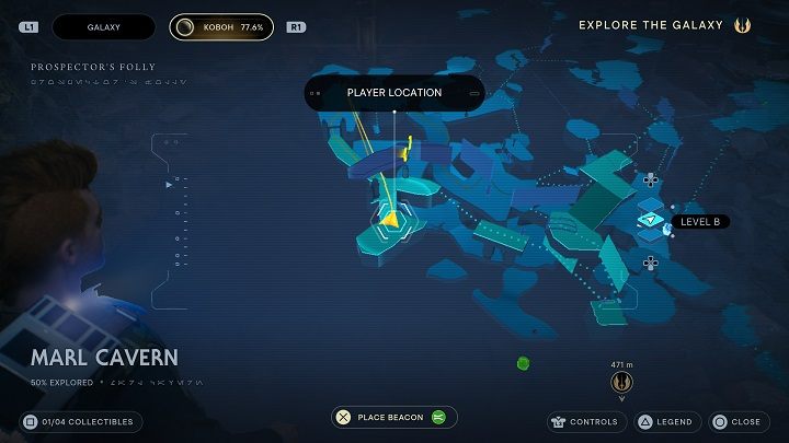 You will find the next secret after jumping down, right by the vines - Jedi Survivor: Marl Cavern - list of secrets - Koboh - Star Wars Jedi Survivor guide