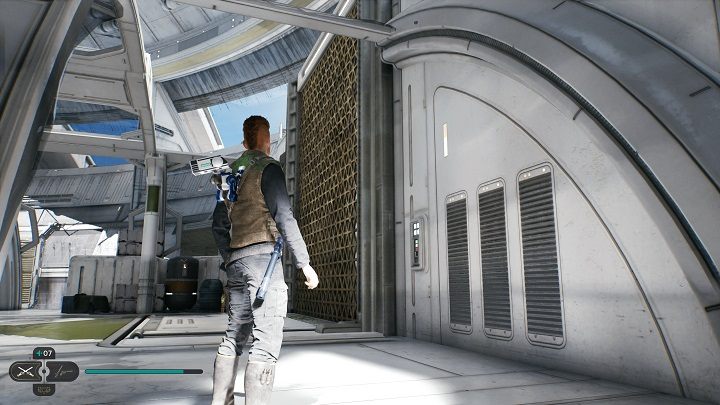 After you land safely, use the climbing grid next to you - Jedi Survivor: Diagnostics Corridor - list of secrets - Koboh - Star Wars Jedi Survivor guide