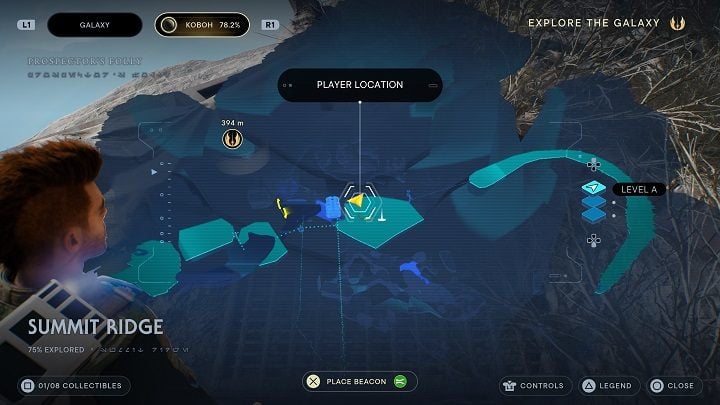 To the right of the previous collectible, at the very edge, there is a databank entry - Jedi Survivor: Summit Ridge - list of secrets - Koboh - Star Wars Jedi Survivor guide