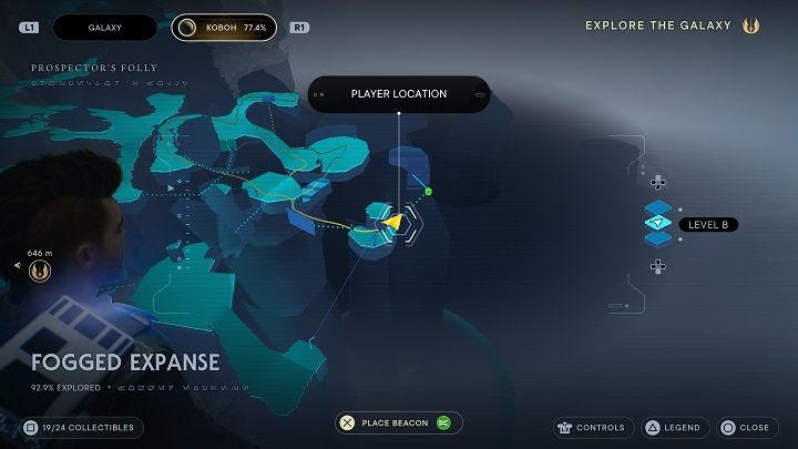 Nearby you will find a wall that you can run on if you use the push power on it first - Jedi Survivor: Fogged Expanse - list of secrets - Koboh - Star Wars Jedi Survivor guide