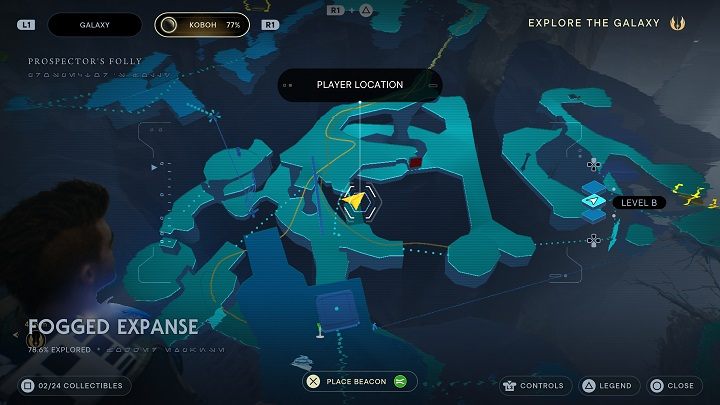 Return to the metal structure and stand on a piece of the bridge raised upwards - from there you will be able to see the essence on a slightly distant platform - Jedi Survivor: Fogged Expanse - list of secrets - Koboh - Star Wars Jedi Survivor guide