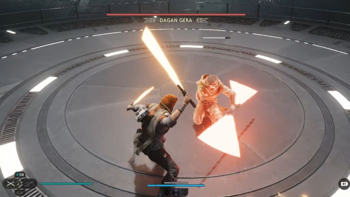 During this duel, Dagan will use a double-bladed lightsaber - Jedi Survivor: How to defeat the Dagan Gera boss in the Forward Control Tower? - Bosses - Star Wars Jedi Survivor guide