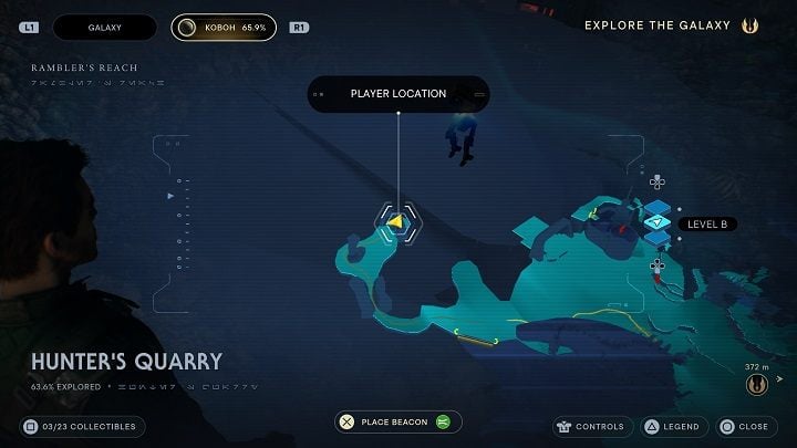 Standing at the Databank #1 location, turn right and proceed to the end - there you'll find a chest containing an appearance item - Jedi Survivor: Hunters Quarry - list of secrets - Koboh - Star Wars Jedi Survivor guide