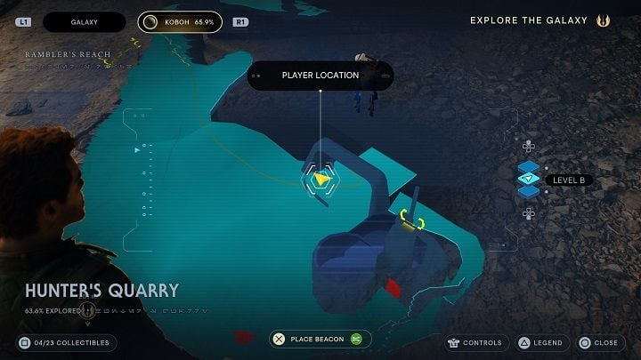 Exit the cave and proceed north-west through the bottom area - Jedi Survivor: Hunters Quarry - list of secrets - Koboh - Star Wars Jedi Survivor guide