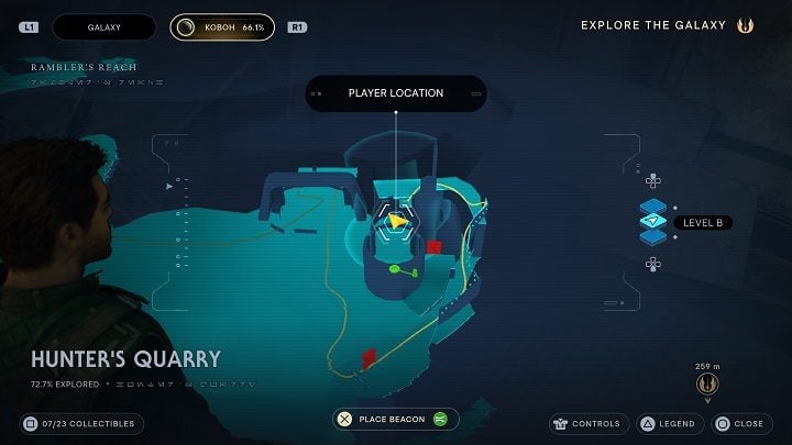 From the location of Databank #2, go around the nearby building and do a wall run then use the vines - Jedi Survivor: Hunters Quarry - list of secrets - Koboh - Star Wars Jedi Survivor guide