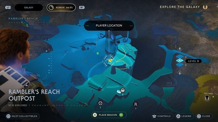 At the top, proceed in the direction of the bird perched on a cliff - Jedi Survivor: Hunters Quarry - list of secrets - Koboh - Star Wars Jedi Survivor guide