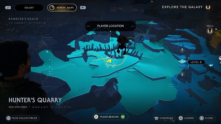 Return to the large skull and carefully jump down - Jedi Survivor: Hunters Quarry - list of secrets - Koboh - Star Wars Jedi Survivor guide