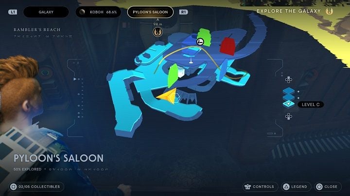 This is the only Treasure in this zone - to get it, you need to get on the upper level of the bar, and then visit a small room left from the main stairs - Jedi Survivor: Pyloons Saloon - list of secrets - Koboh - Star Wars Jedi Survivor guide