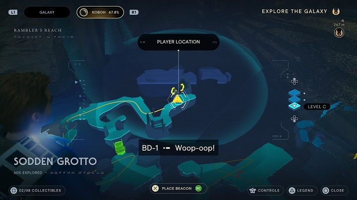 Head back, jump through the chasm, and clear the path of cables - Jedi Survivor: Sodden Grotto - list of secrets - Koboh - Star Wars Jedi Survivor guide