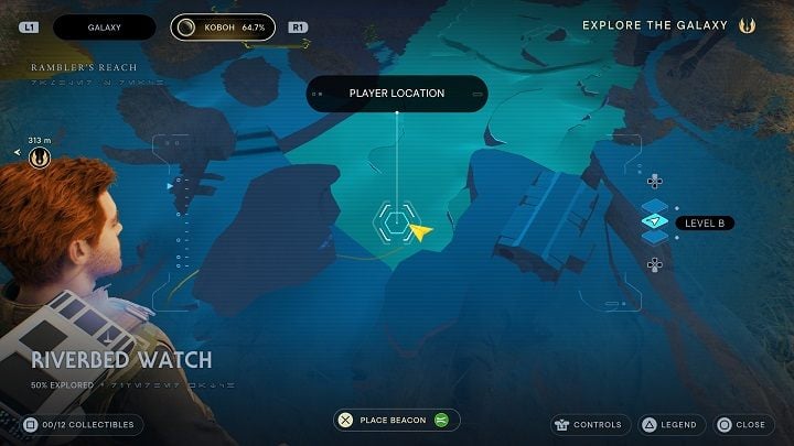 From the region entrance, travel to its north-western corner - you'll encounter a corpse there - Jedi Survivor: Riverbed Watch - list of secrets - Koboh - Star Wars Jedi Survivor guide