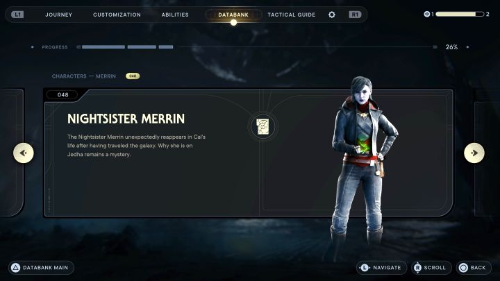Merrin is a Night Sister well known from Jedi Fallen Order - Star Wars Jedi Survivor: List of all companions - Basics - Star Wars Jedi Survivor guide
